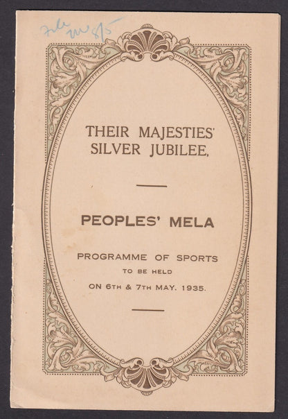 India 1935 Their Majesty's Silver Jubilee - People's Mela - Programme of Sports