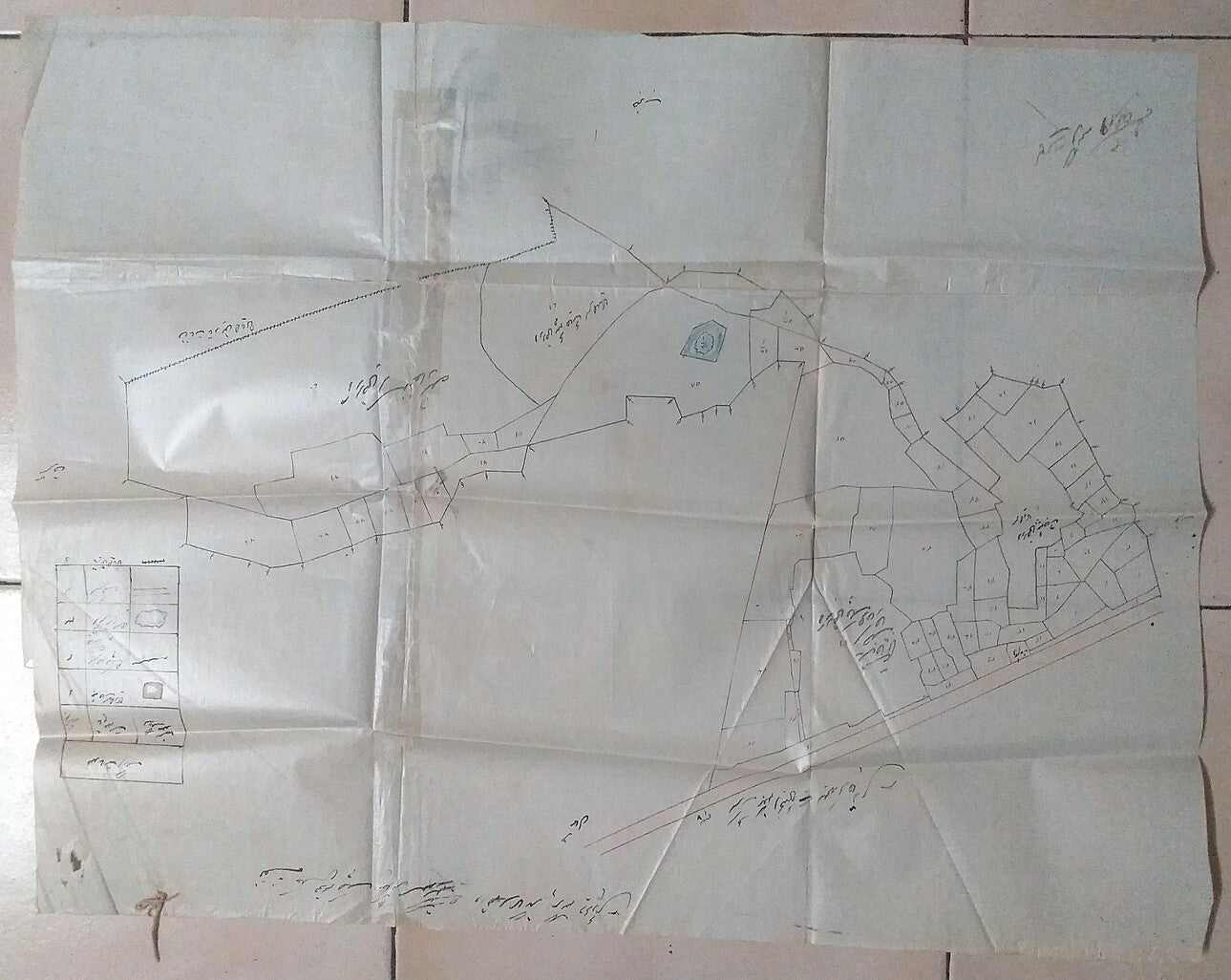India vintage hand drawn map on cloth paper with Urdu text 19.5”x”24.5