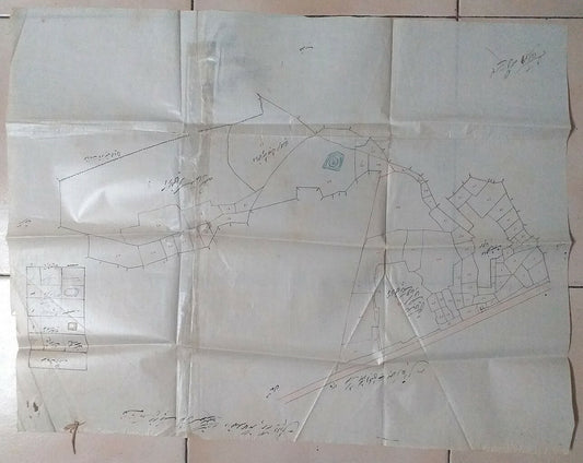India vintage hand drawn map on cloth paper with Urdu text 19.5”x”24.5
