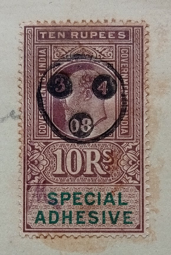 AOP India 1908 3 page Indenture KEdVII 10R