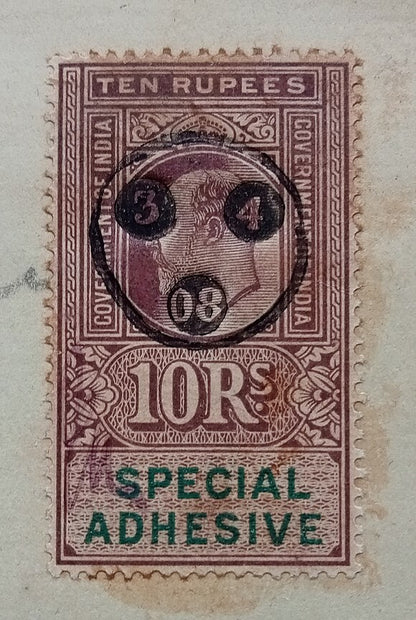 AOP India 1908 3 page Indenture KEdVII 10R
