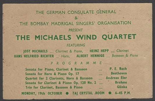 The Michaels Wind Quartet 1964 India performance advertisement