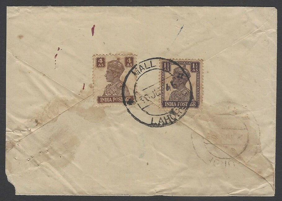 AOPIMT India KGVI 1945 VPP cover THE MALL, LAHORE