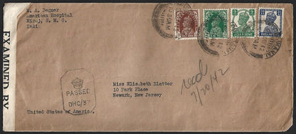 (AOP) India WW2 KGVI 1942 censored cover to US