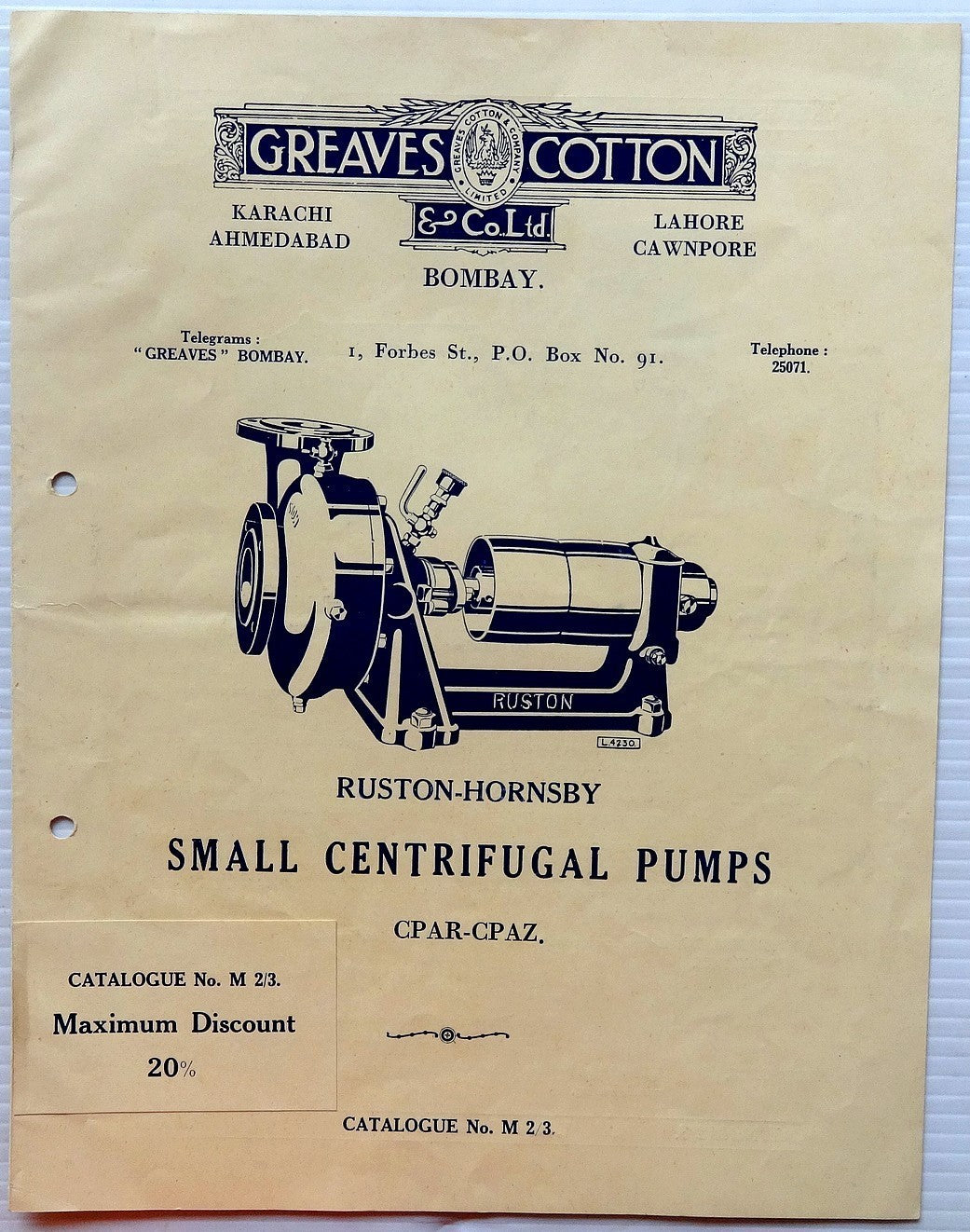 India 1930s Greaves Cotton Bombay mechanical pumps illustrated catalogue