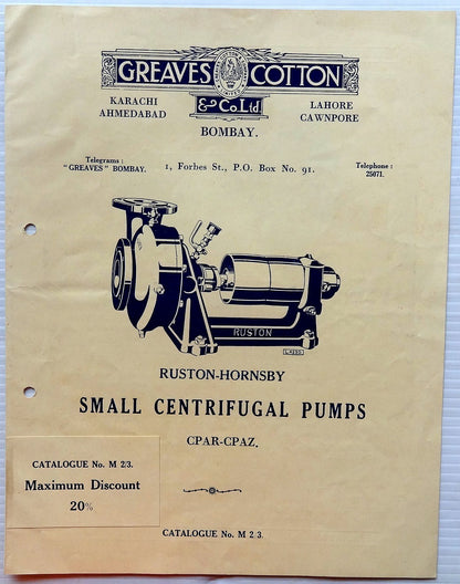 India 1930s Greaves Cotton Bombay mechanical pumps illustrated catalogue