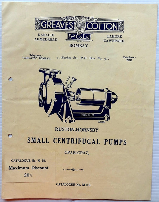 India 1930s Greaves Cotton Bombay mechanical pumps illustrated catalogue