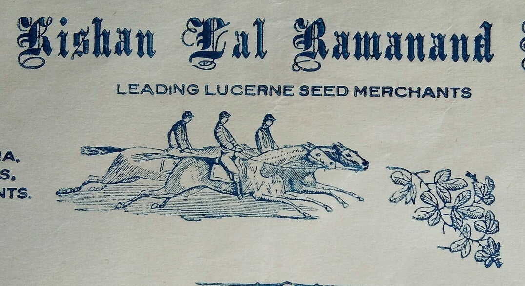 India 1937 Kishan Lal Ramanand Lucerne seed merchants pictorial Letterhead