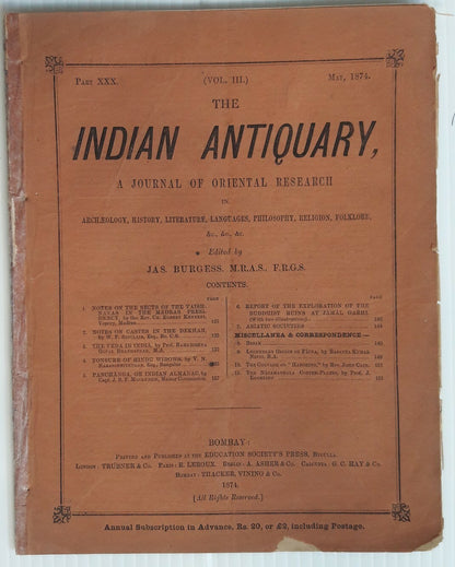 Indian Antiquary May 1874 #30 Journal of Oriental Research FRAGILE REPAIRED