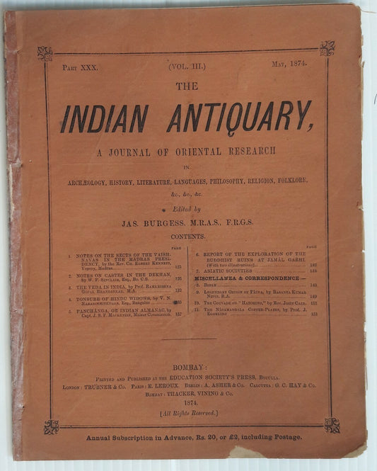 Indian Antiquary May 1874 #30 Journal of Oriental Research FRAGILE REPAIRED
