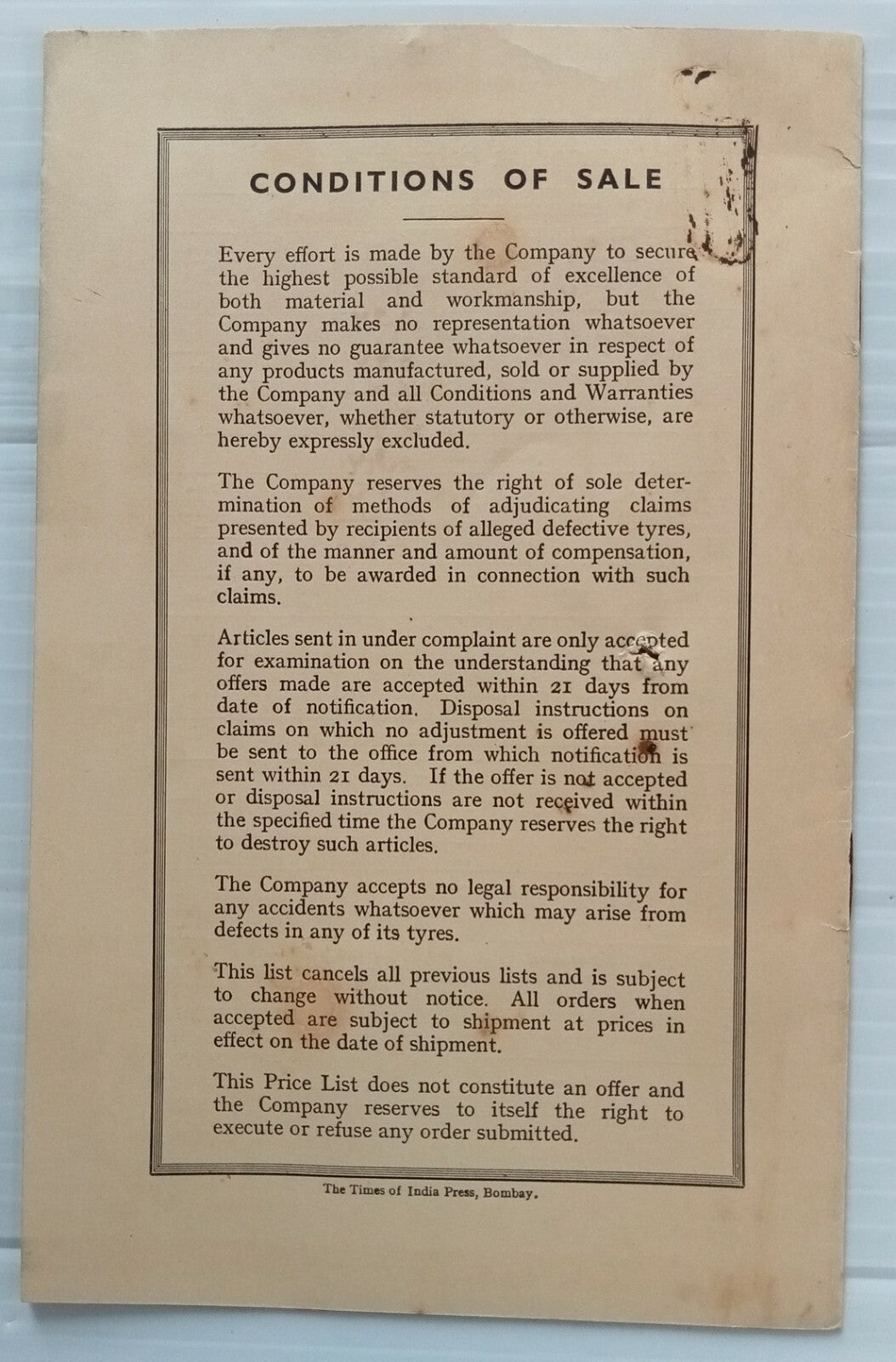 AOP india Feb 1935 GOODYEAR India Tyres Price List 