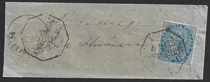 India EIC 1870s cover canc. octagonal AHMEDABAD wi MEYSANA & MUNDAWAH sc