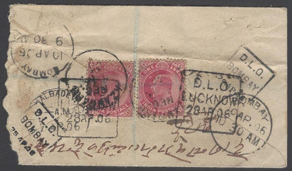 AOP India KEdVII 1906 cover - D.L.O./LUCKNOW (2) & DLO BOMBAY (2)