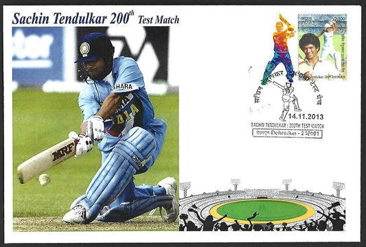 CRICKET India 2013 Sachin Tendulkar 200th Test private FDC with diecut label