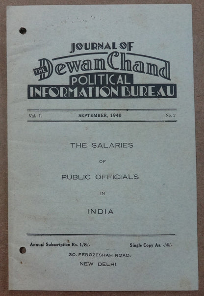 Dewan Chand Political Information Bureau monthly 1940 SALARIES OF INDIAN OFFICIA