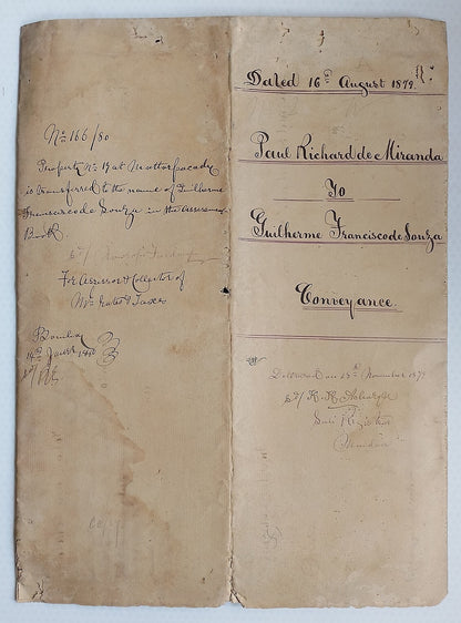 AOP India 1879 Indenture with hand drawn stamp & seals