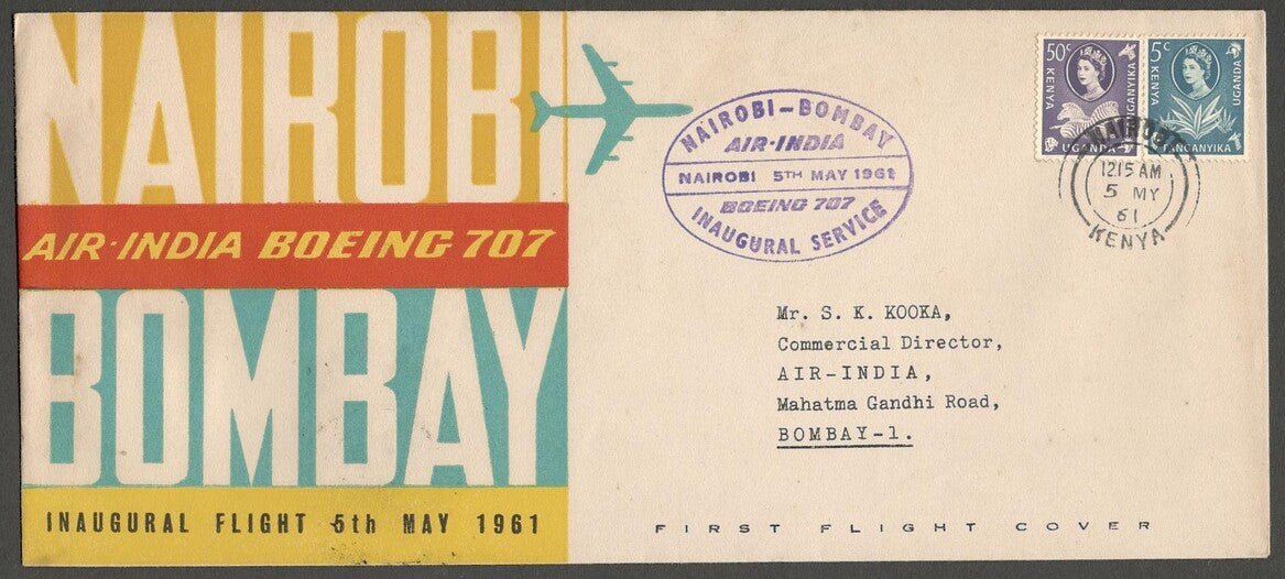 AOP India 1961 FFC First Flight cover Nairobi - Bombay