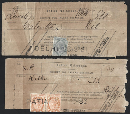 India 1875-1906 collection of telegraph receipts used from 18 different towns