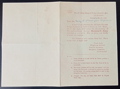 India 1920 letter ALL INDIA VAIDYA SAMELAN of Gananath Sena Saraswati