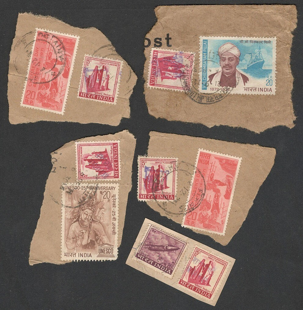 India 1971 Refugee Relief rubberstamp ovpts on pieces 19 pic LARGE COLLECTION