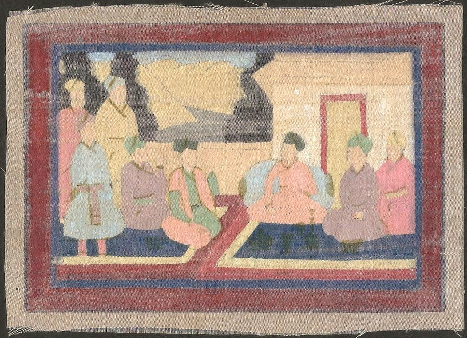 India vintage 20th century Mughal Painting on silk 11cm x 15.5cm