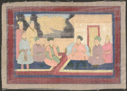 India vintage 20th century Mughal Painting on silk 11cm x 15.5cm