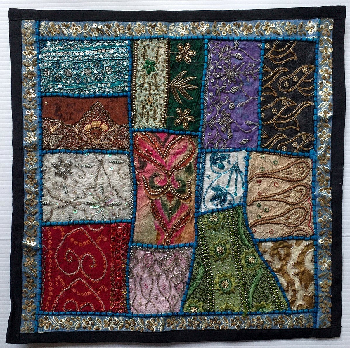 Vintage multipurpose Indian mat wi hand embroidery, sequins, beads, zari, etc