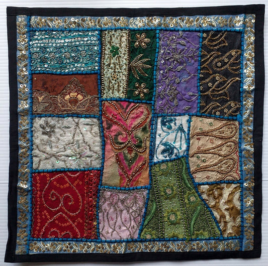 Vintage multipurpose Indian mat wi hand embroidery, sequins, beads, zari, etc