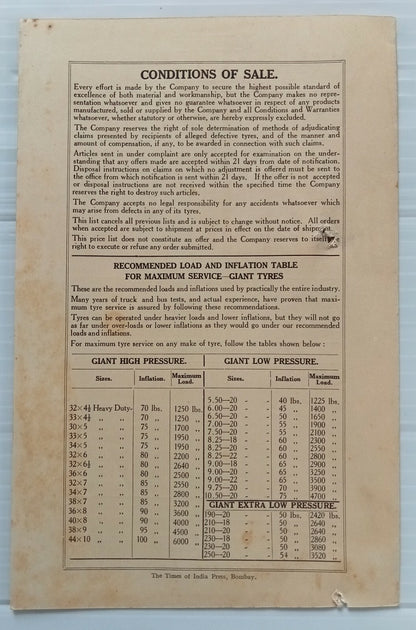AOP india Feb 1935 GOODYEAR India Tyres Price List 