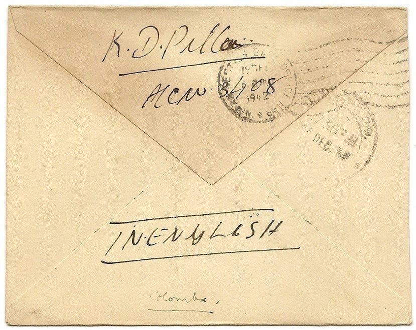 India OAS cover from No.9 Advance Base Post Office Colombo wi manuscript censor