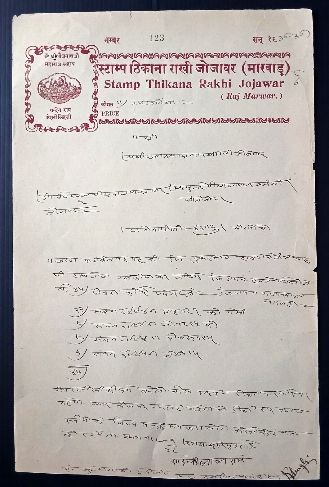 India RAKHI JORAWAR Thikana (Jodhpur State) 8a red stamp paper