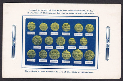 India WW2 propaganda War Fund card by Maharani of Bhavnagar - State seals