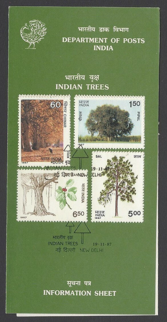 AOP India 1987 Indian Trees set of 4 first day information brochure 