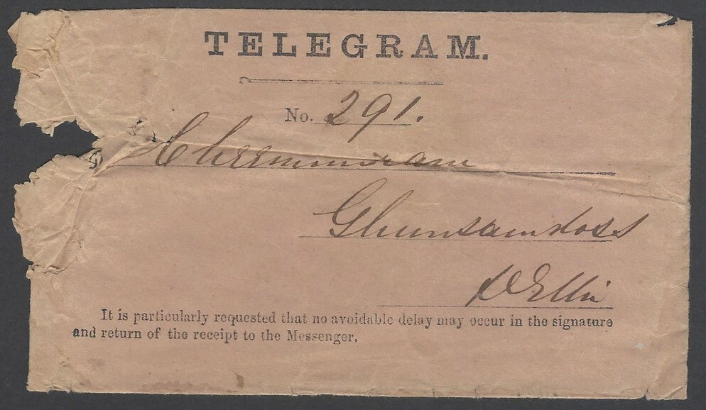 AOPIMT India 1868 Electric Telegram & envelope   
