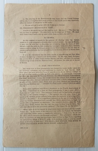 AOP India National War Front 1943 Propaganda Leaflet for District Leaders