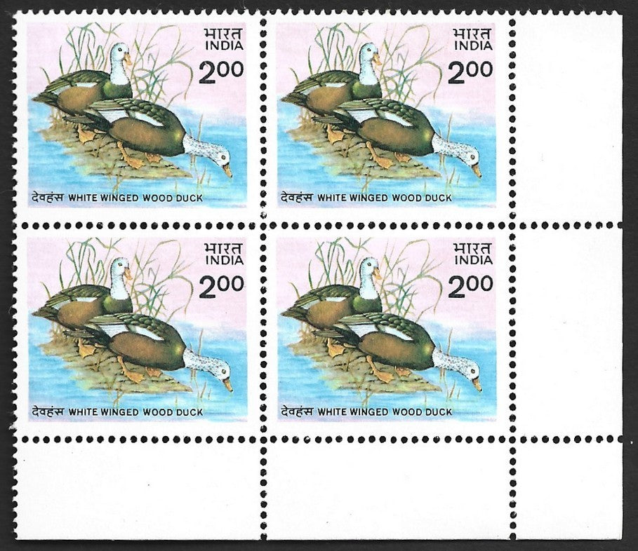 India 1985 Wildlife Conservation WOOD DUCK block of MNH SG1159 £34