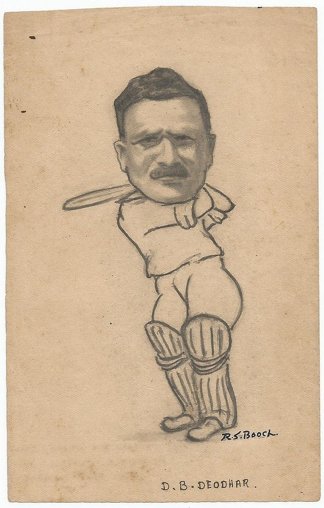 Cricket India 1940s sketch by cartoonist R Booch of D B Deohar