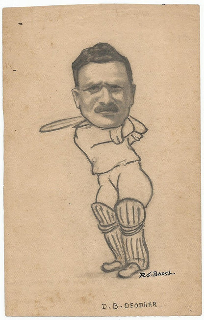 Cricket India 1940s sketch by cartoonist R Booch of D B Deohar