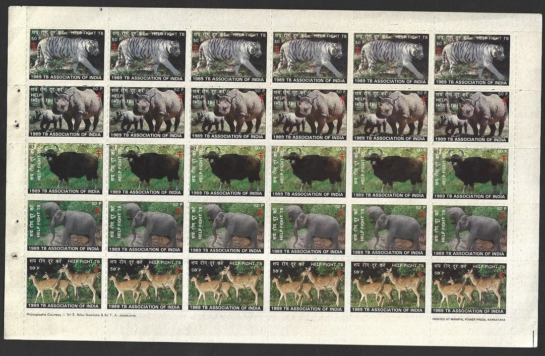 India 1989 Anti TB Tuberculosis sheet of 30 MNH ANIMALS