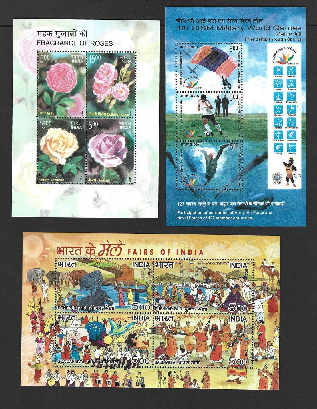 India 2007 complete year set of miniature sheets (10)