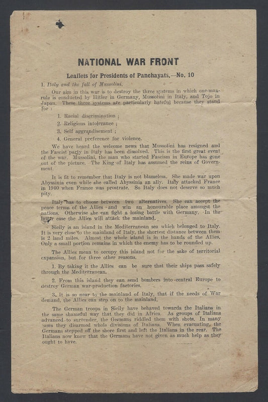 AOP India WW2 propaganda leaflets for the Presidents of Panchayats # 10