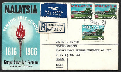 (AOP) Malaysia 1965-66 FDCs to India (3)