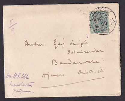 India QV crested envelope & letterheads THE RESIDENCY, JAIPUR used 1901