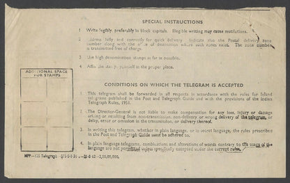 India 1963 Telegram with np Series stamps