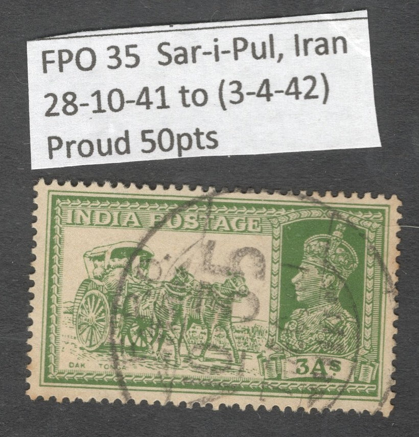AOP India KGVI 1937 3a Dak Tonga canc. FPO 35 SIR-I-PUL