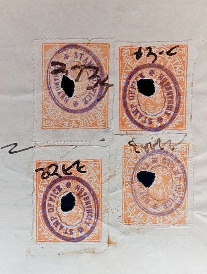 AOP India Kishangarh 1899 postage issues on 2a red stamp paper
