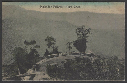 India vintage hand colored postcard Darjeeling Hill Railway Single Loop