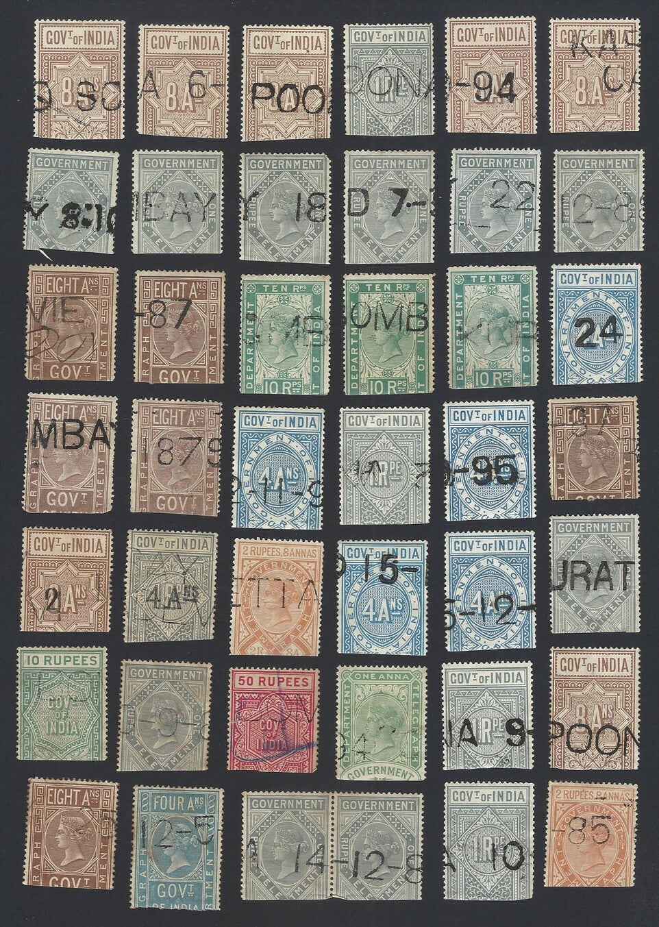 India QV Queen Victoria telgraph stamps mixture to 50R used (54)