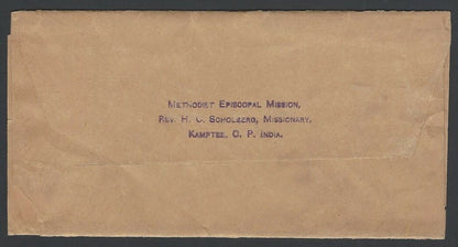 India QV 1/2a wrapper from Kamptee to USA