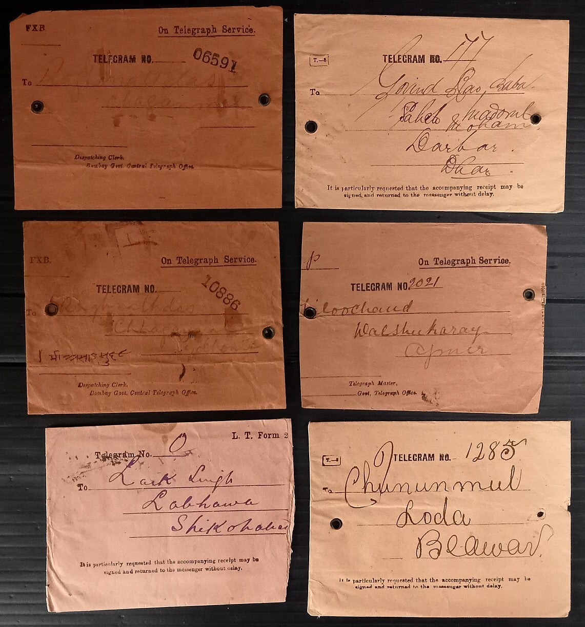 India early red telegraph envelopes used without contents (6)